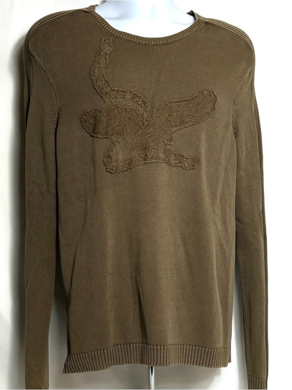 Armani Exchange Size Medium Eagle Embroidered Patch Brown Pullover Sweater